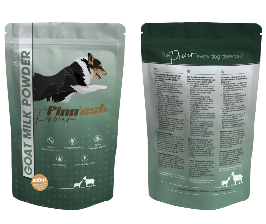 Finn'est Power volle geitenmelkpoeder voor honden — verpakking 500 g